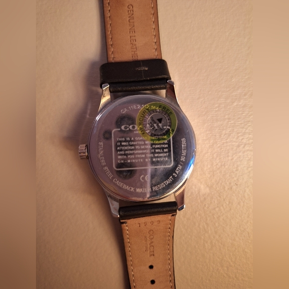 Coach Analog Watch with Black Genuine Leather Strap - Picture 3 of 7